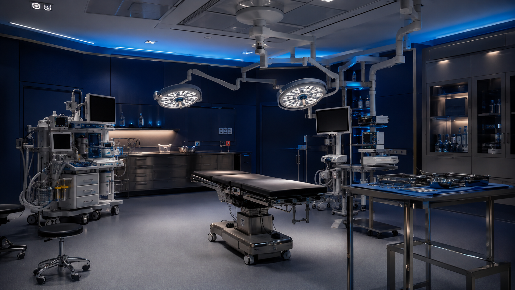 Premium ambulatory surgery center operating room prepared for the day's procedures